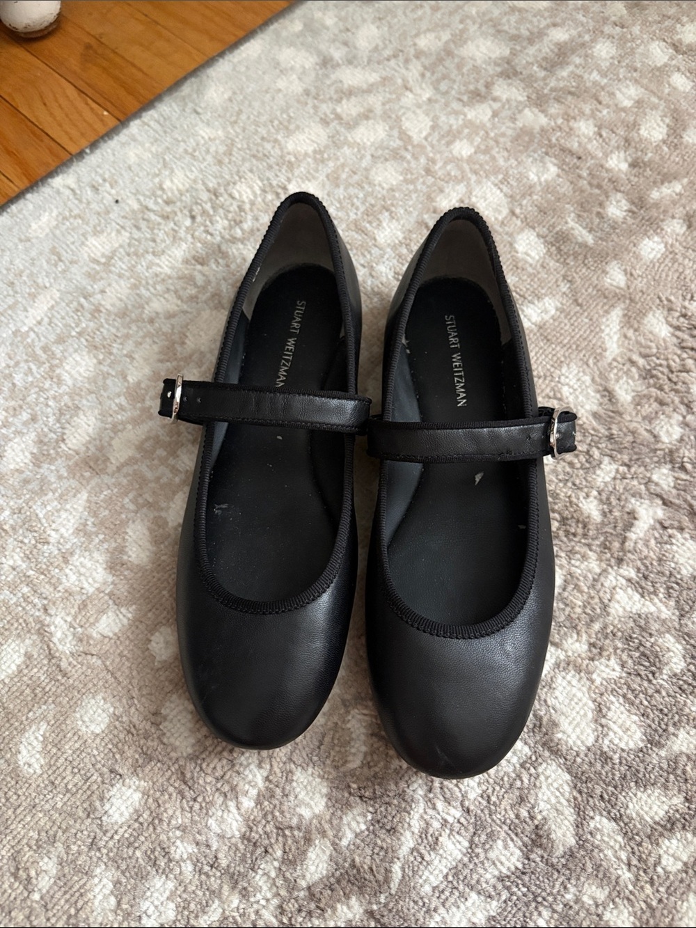 Stuart Weitzman Black Leather Mary Jane Flats with Buckle Strap size 5.5